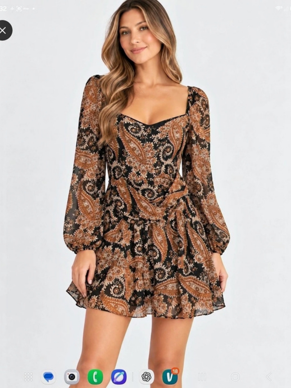 MINKPINK Paisley Mini Dress in Black & Brown Size XL Like New